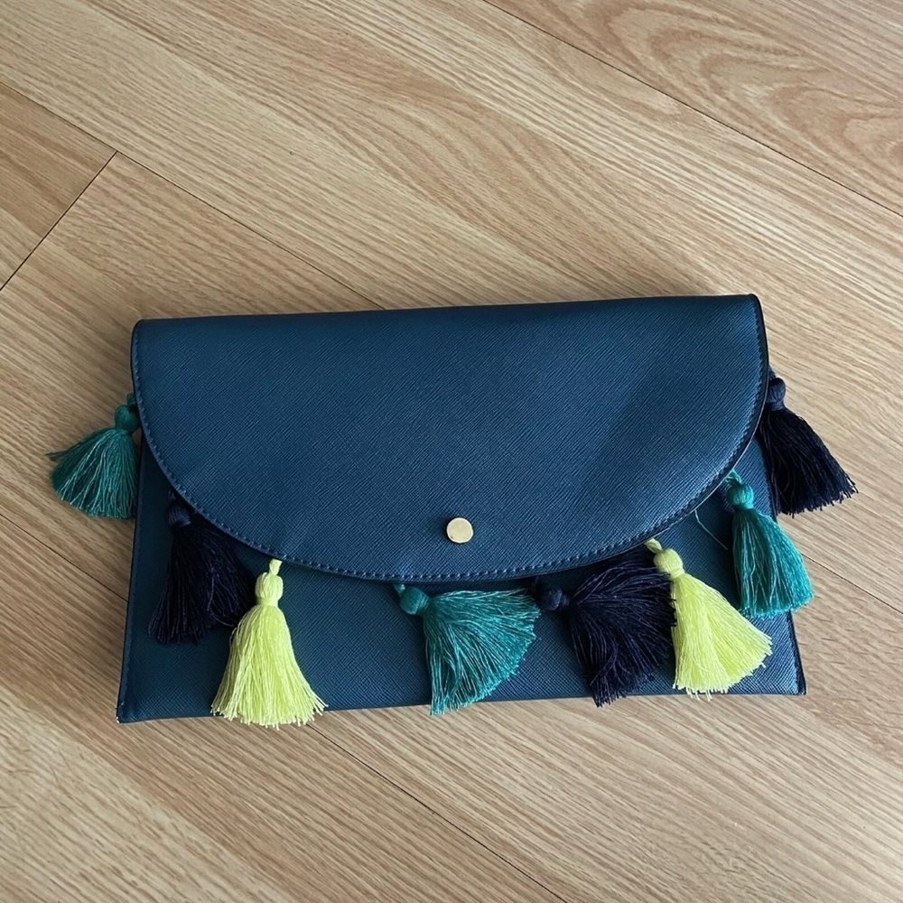 a new day Blue Tassel Faux Leather Clutch Crossbody Bag